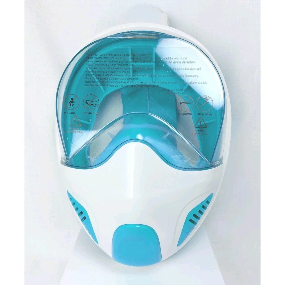 Full Face Snorkel Mask Set‎ with Panoramic Anti-Fog Goggles White/Turquoise